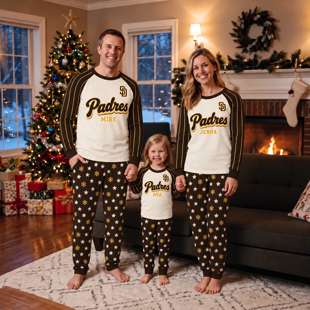 San Diego Padres family Christmas pajamas, retro design