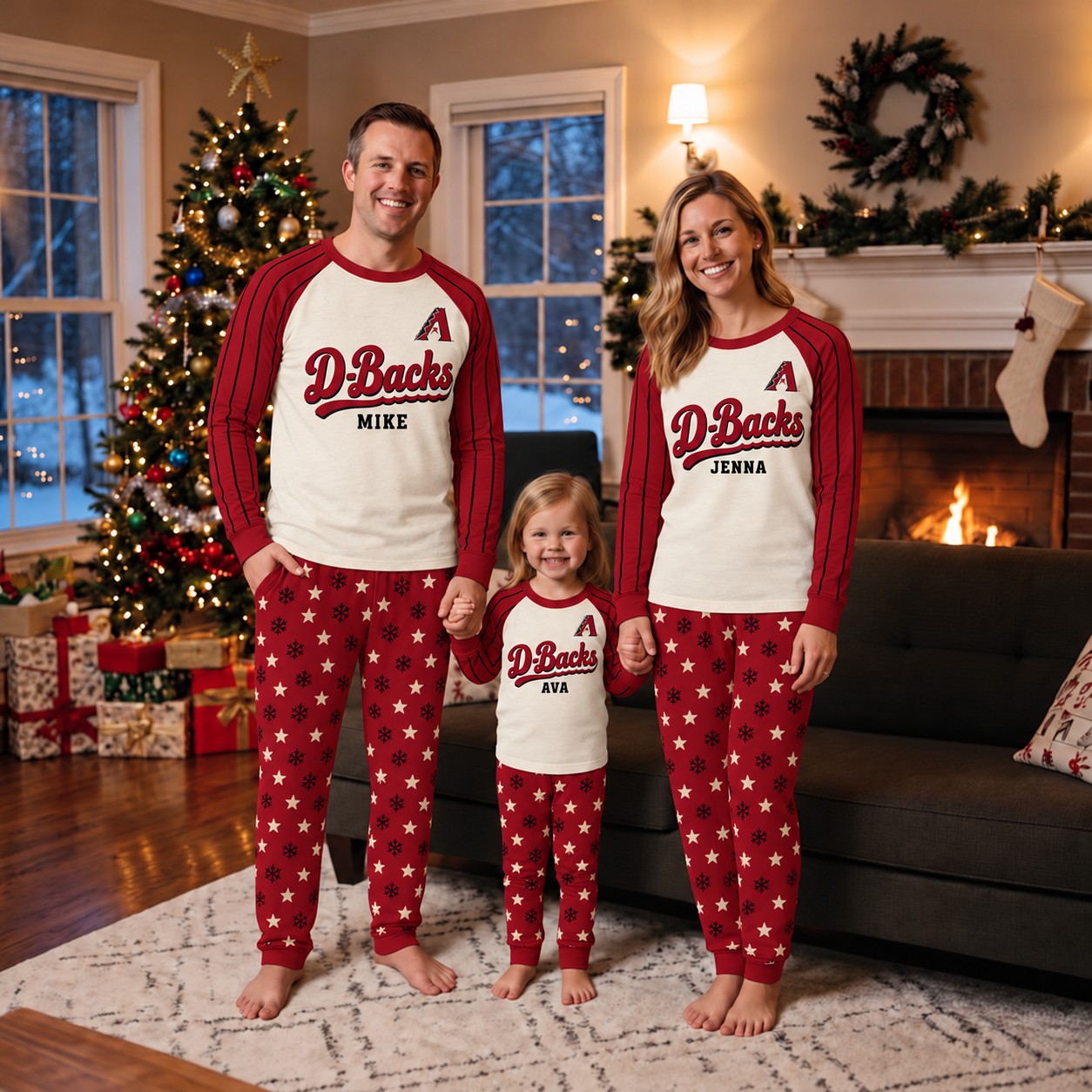 Arizona Diamondbacks family Christmas pajamas, retro design