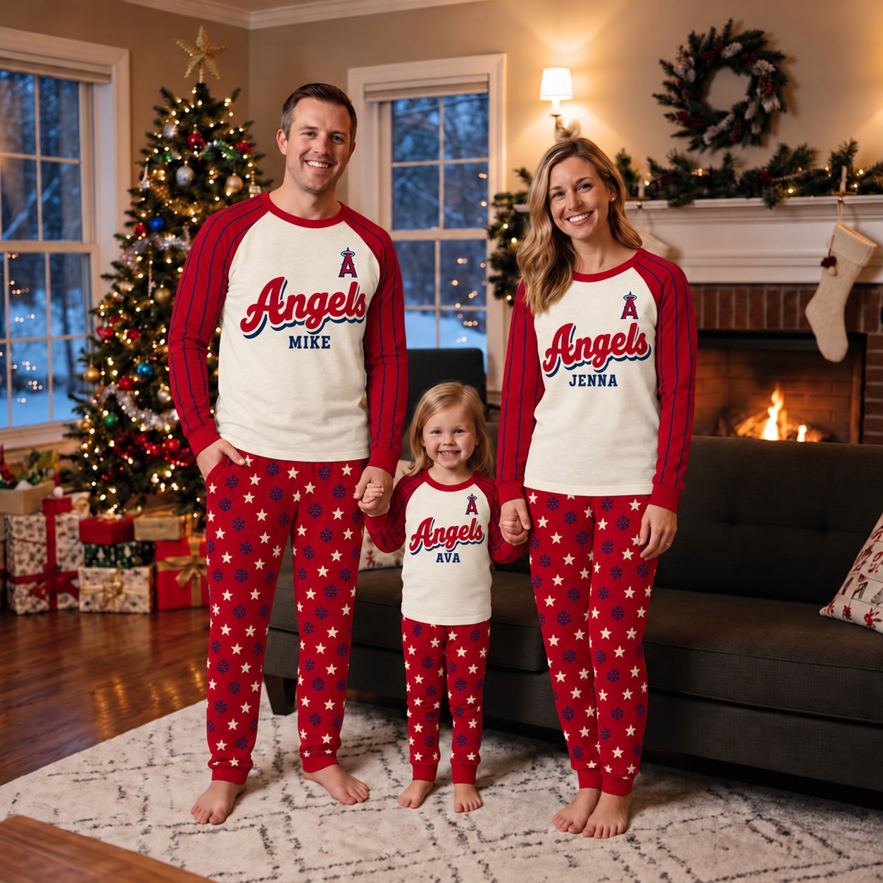 Los Angeles Angels family Christmas pajamas, retro design