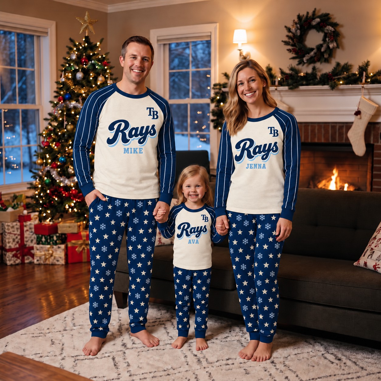 Tampa Bay Rays family Christmas pajamas, retro design