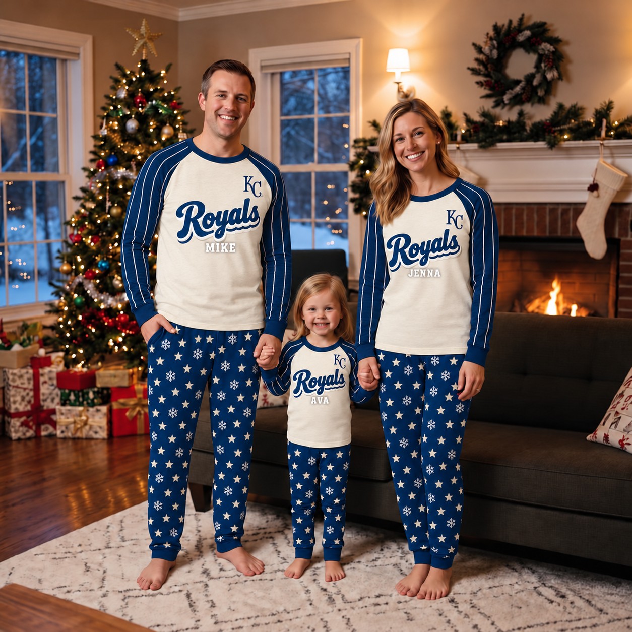Kansas City Royals family Christmas pajamas, retro design