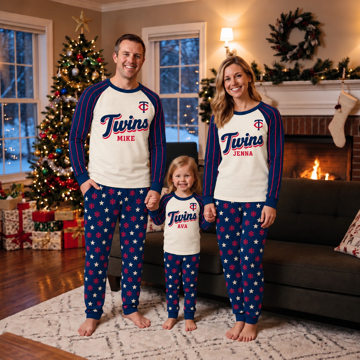 Minnesota Twins family Christmas pajamas, retro design