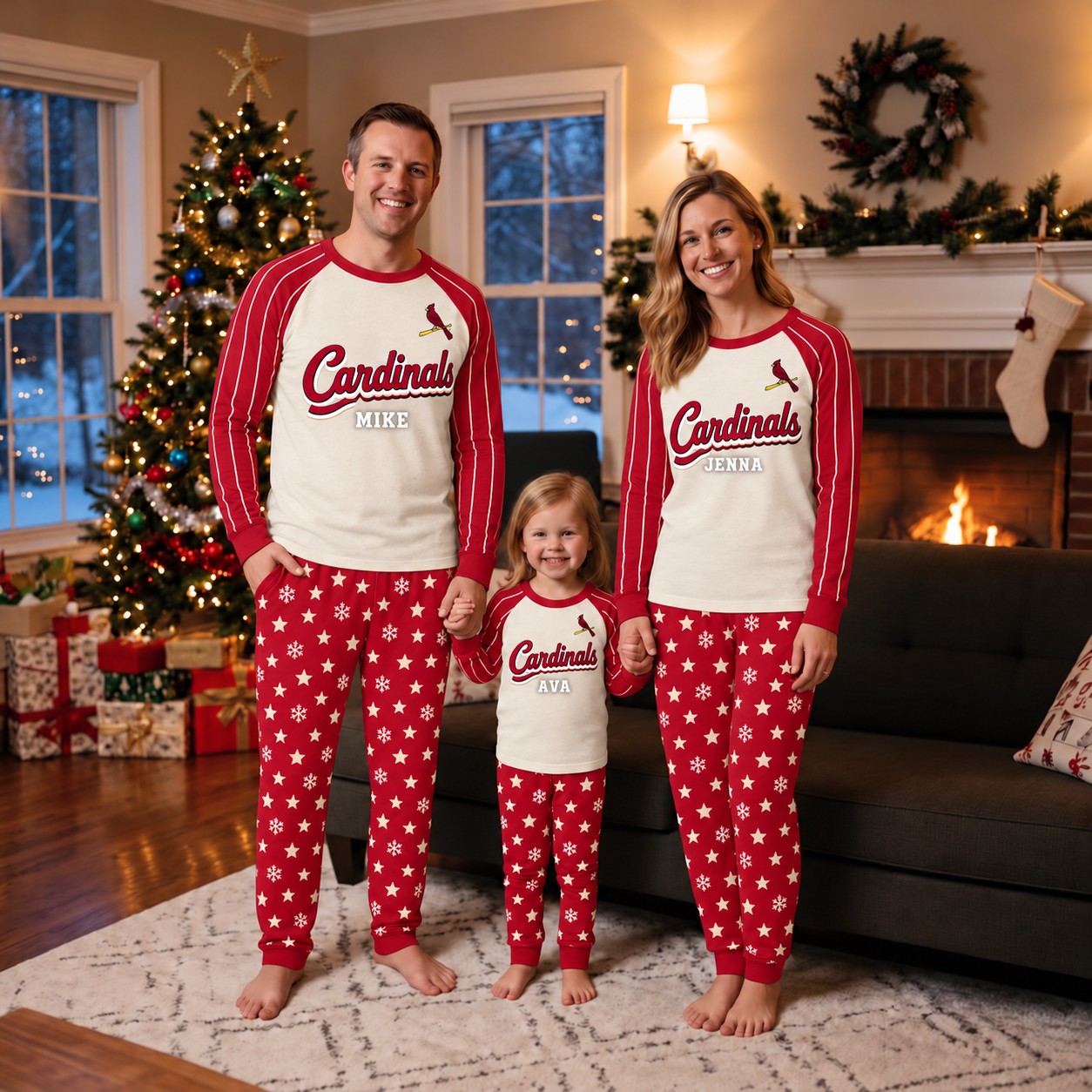 St. Louis Cardinals family Christmas pajamas, retro design