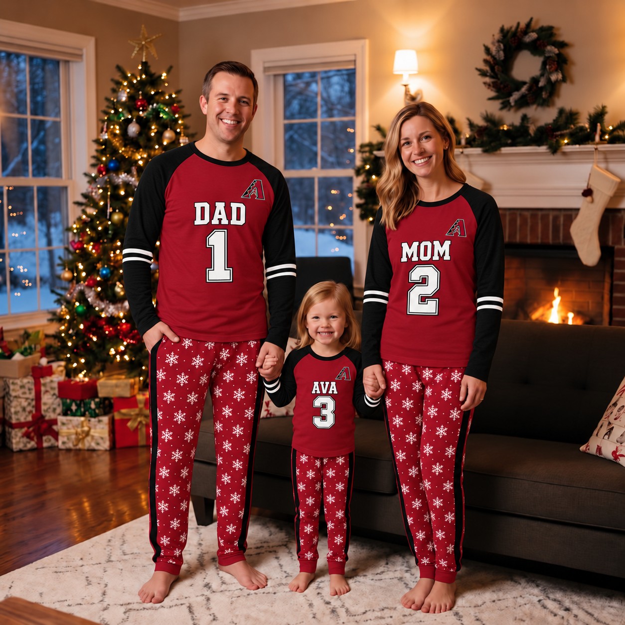 Arizona Diamondbacks family Christmas pajamas, jersey design