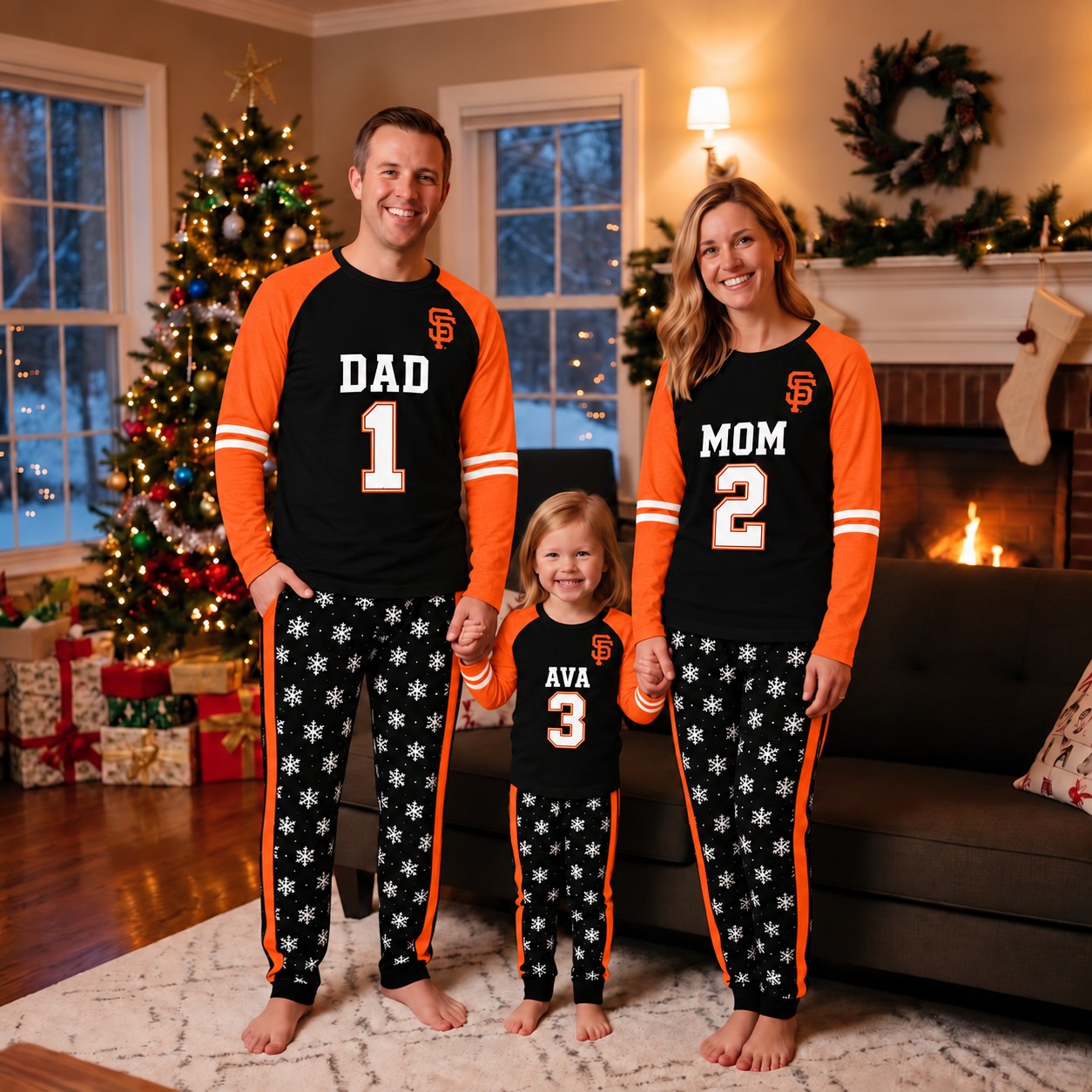 San Francisco Giants family Christmas pajamas, jersey design