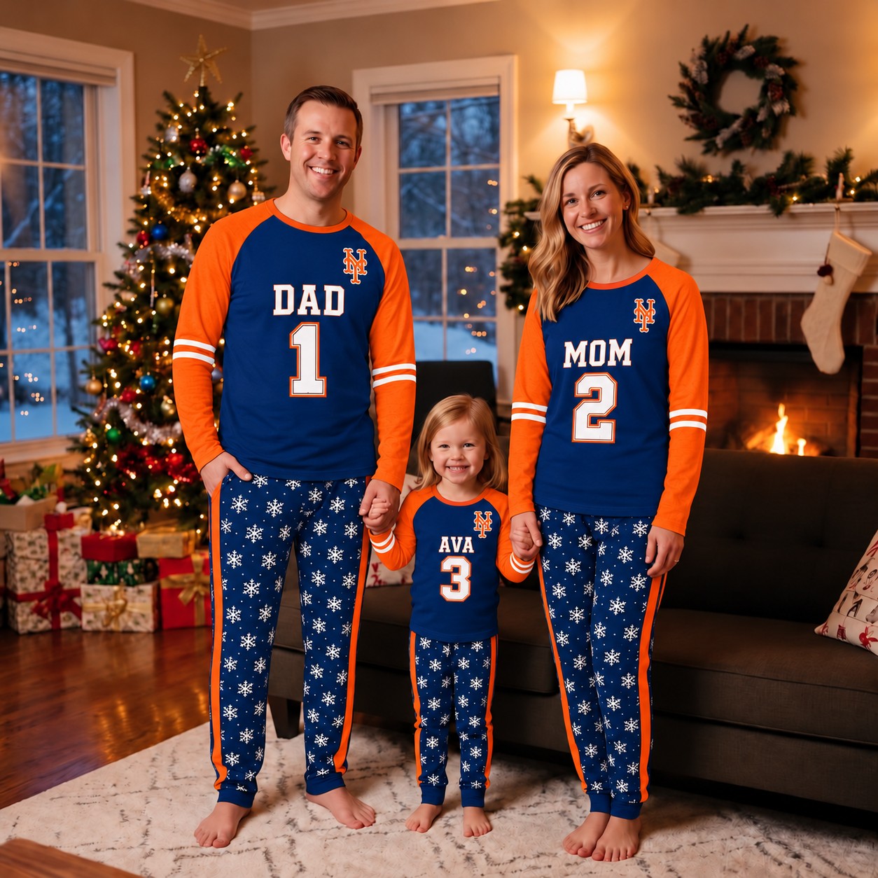 New York Mets family Christmas pajamas, jersey design