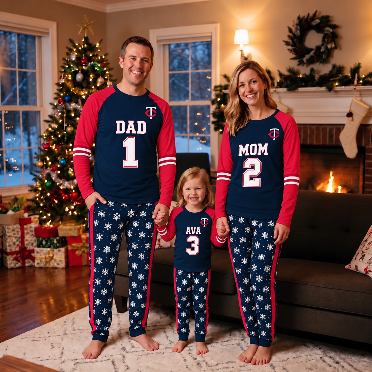 Minnesota Twins family Christmas pajamas, jersey design