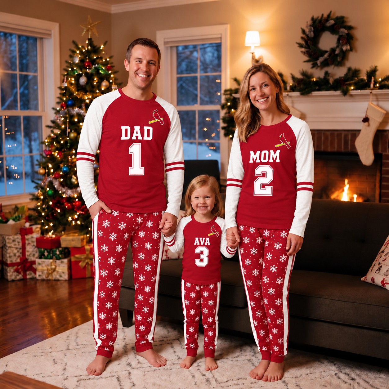 St. Louis Cardinals family Christmas pajamas, jersey design