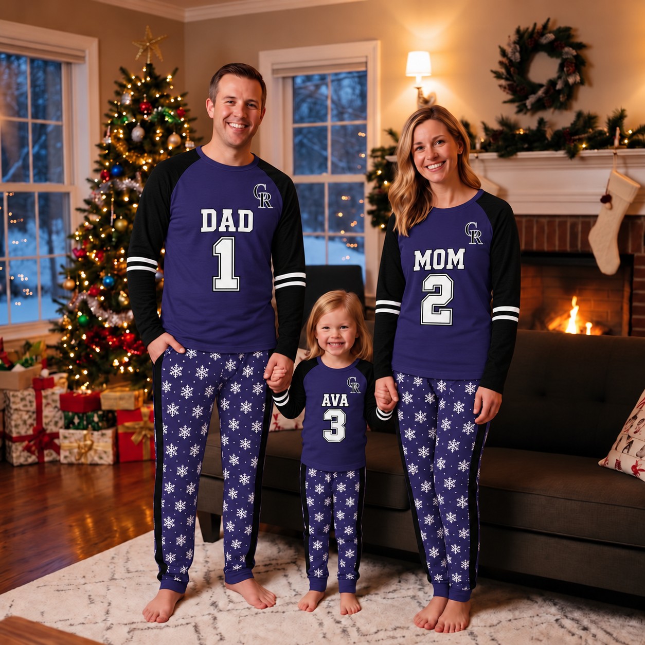 Colorado Rockies family Christmas pajamas, jersey design
