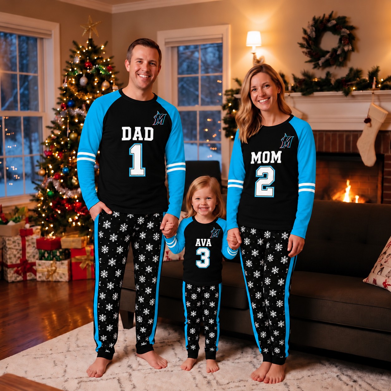 Miami Marlins family Christmas pajamas, jersey design