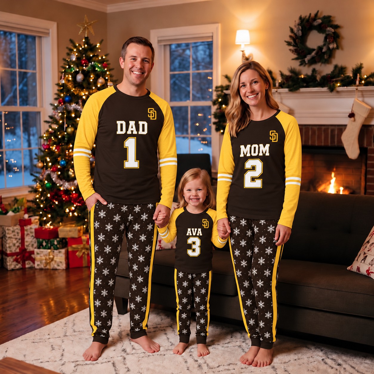 San Diego Padres family Christmas pajamas, jersey design