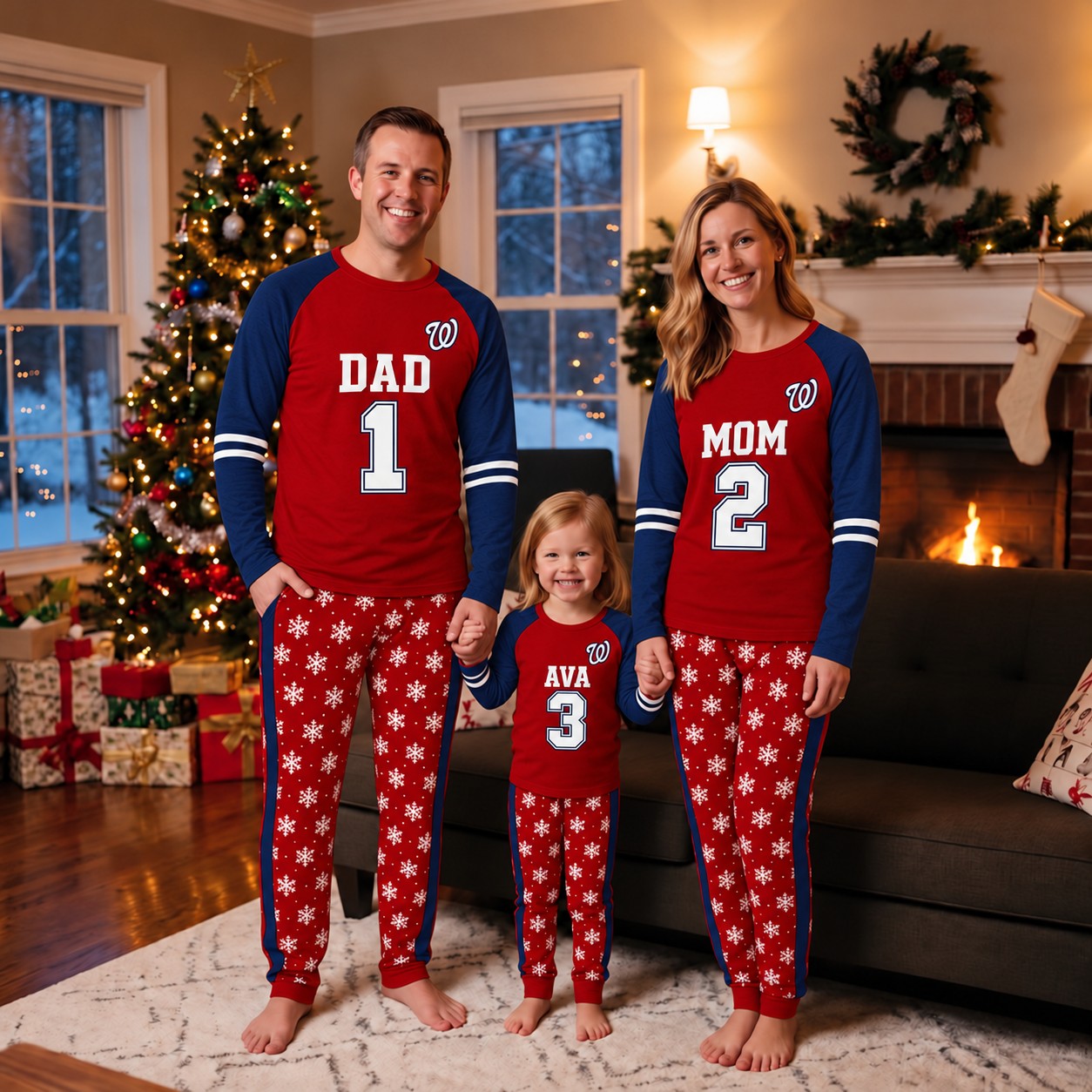 Washington Nationals family Christmas pajamas, jersey design