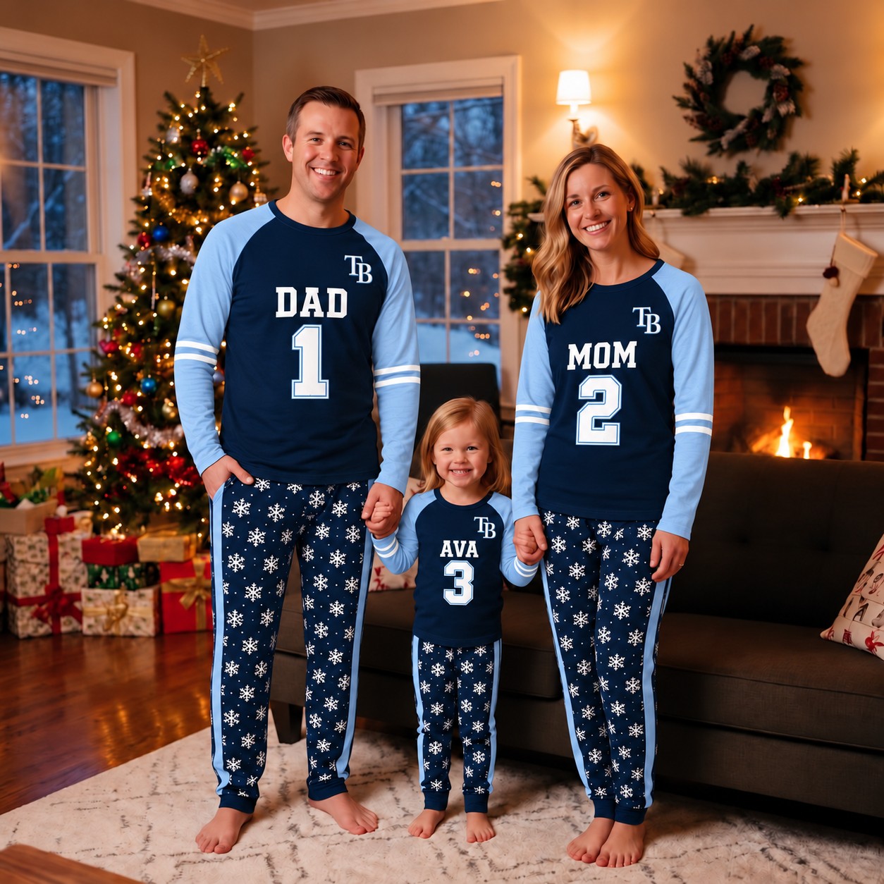 Tampa Bay Rays family Christmas pajamas, jersey design