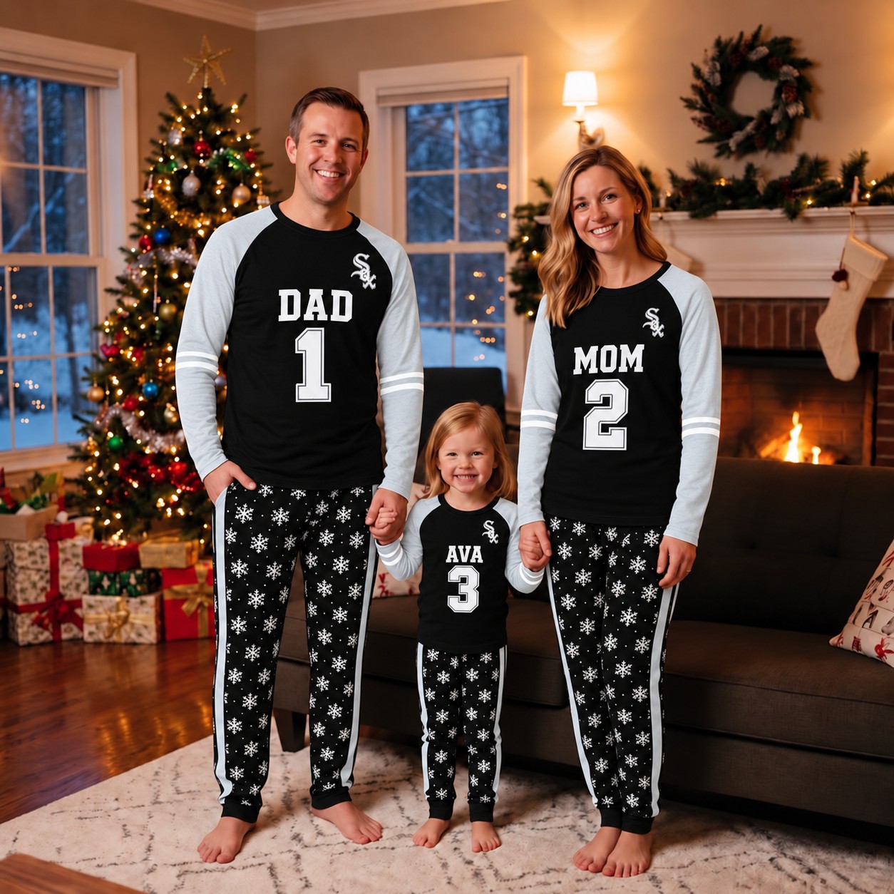 Chicago White Sox family Christmas pajamas, jersey design