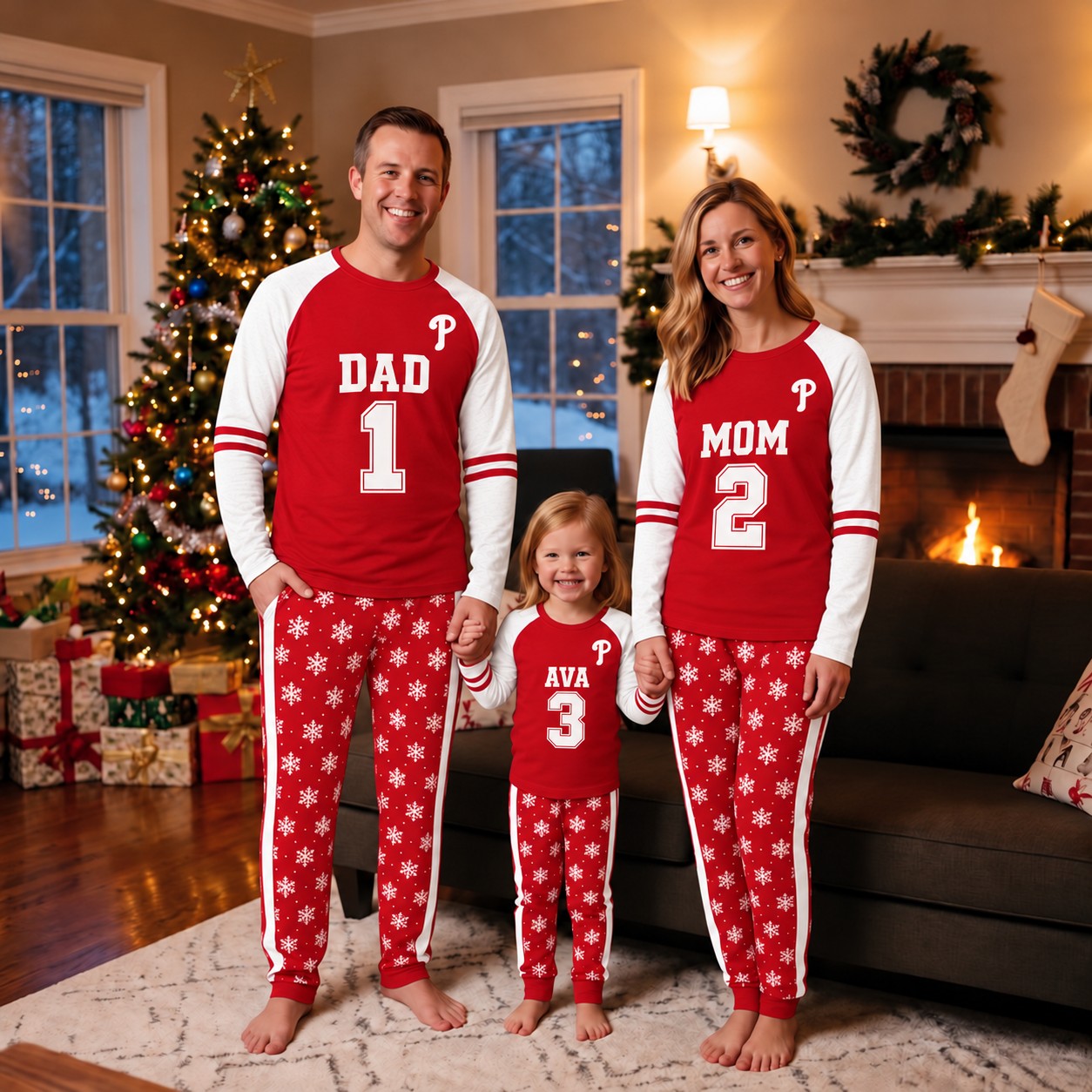 Philadelphia Phillies family Christmas pajamas, jersey design