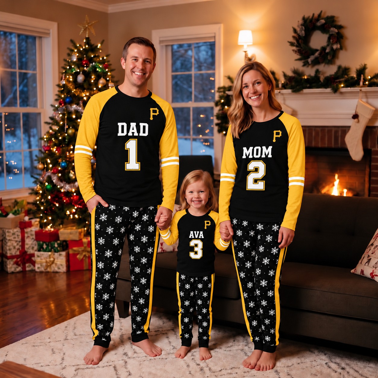 Pittsburgh Pirates family Christmas pajamas, jersey design