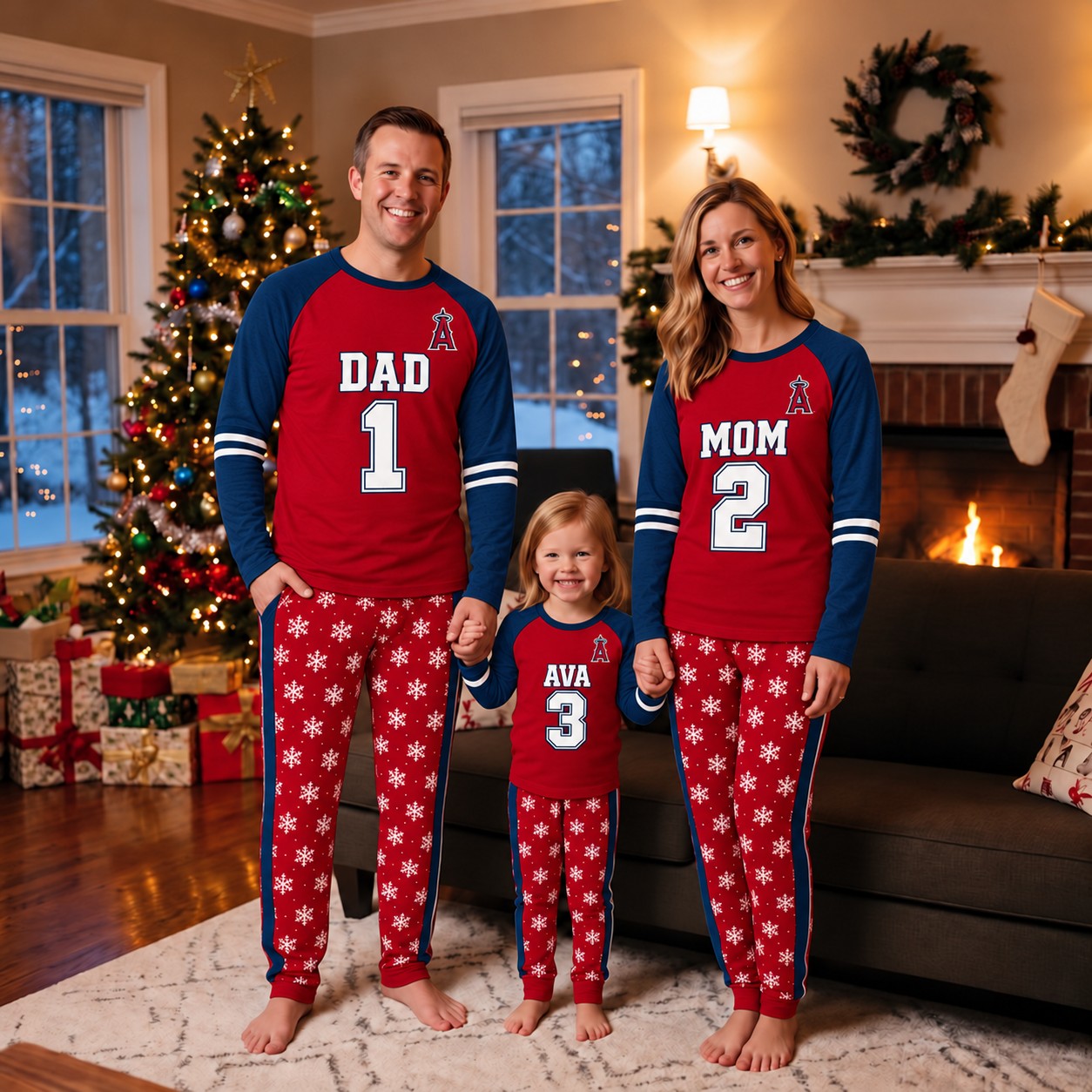Los Angeles Angels family Christmas pajamas, jersey design