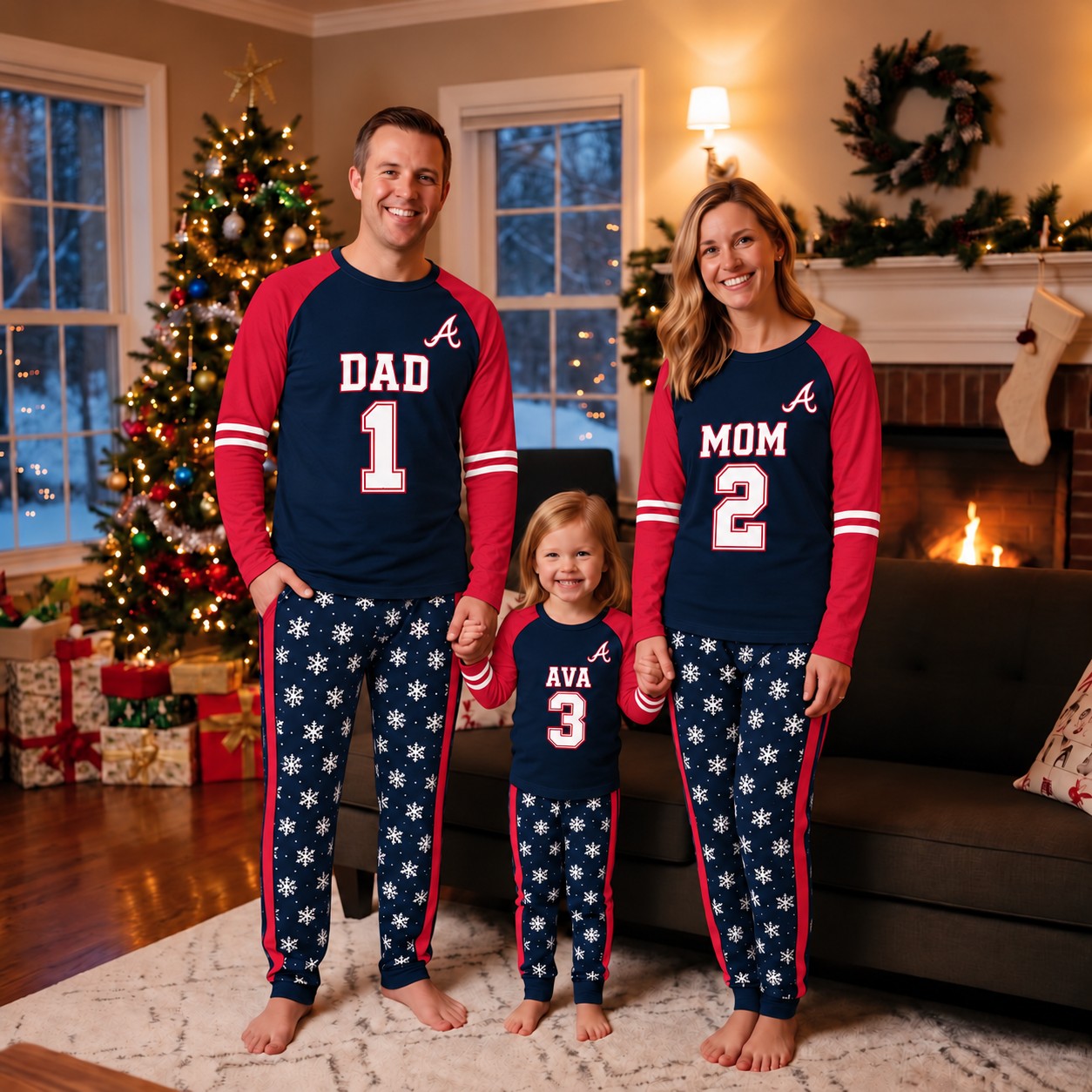 Atlanta Braves family Christmas pajamas, jersey design