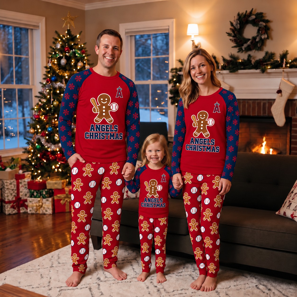 Los Angeles Angels family Christmas pajamas, gingerbread design