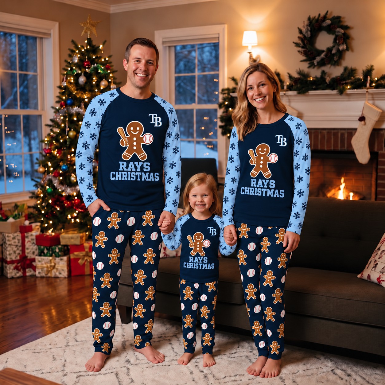 Tampa Bay Rays family Christmas pajamas, gingerbread design