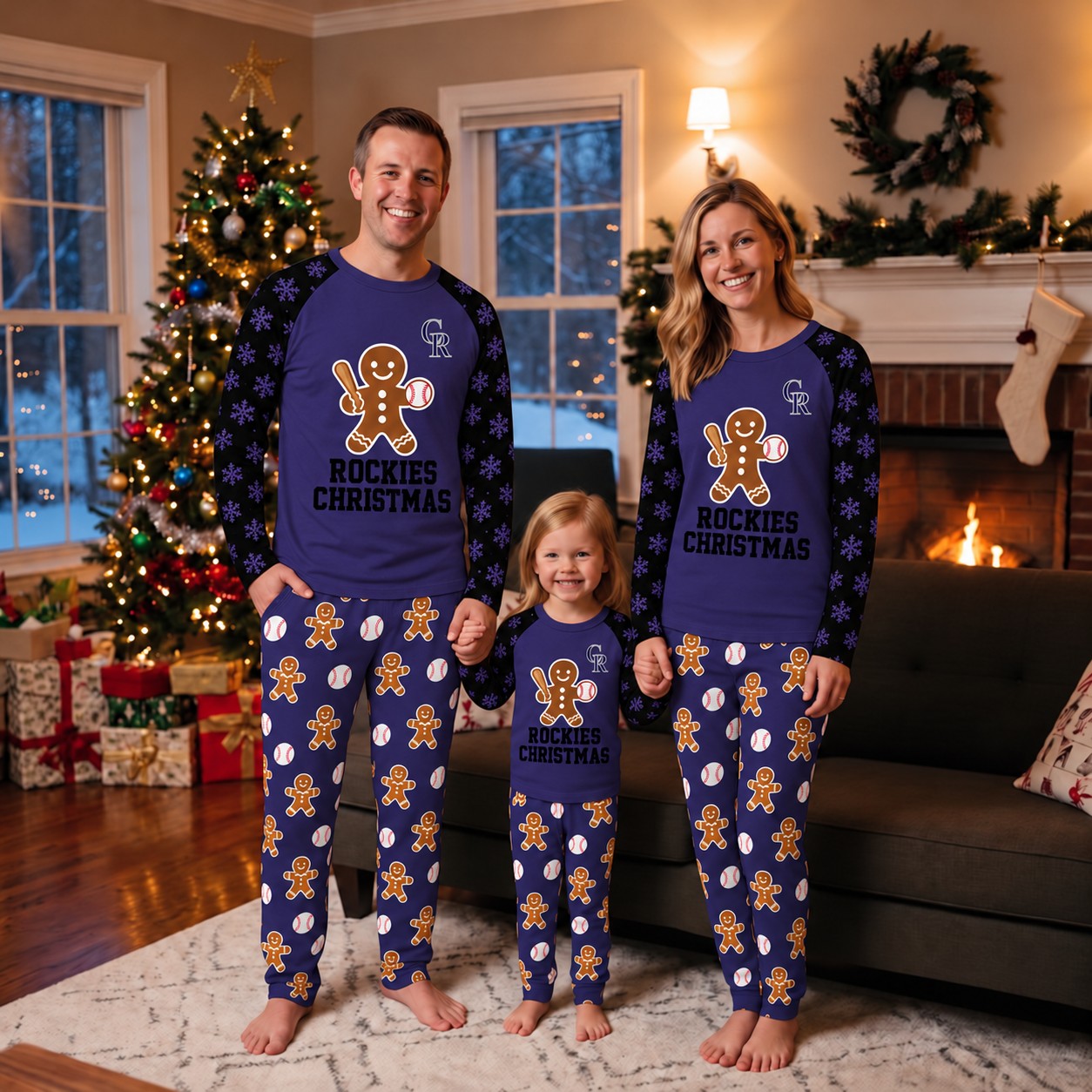 Colorado Rockies family Christmas pajamas, gingerbread design