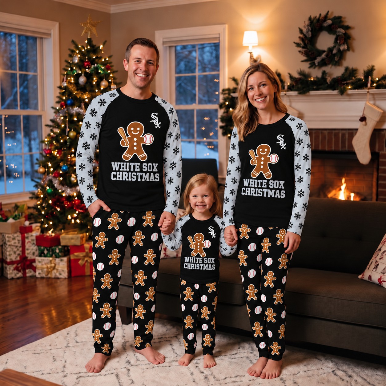 Chicago White Sox family Christmas pajamas, gingerbread design