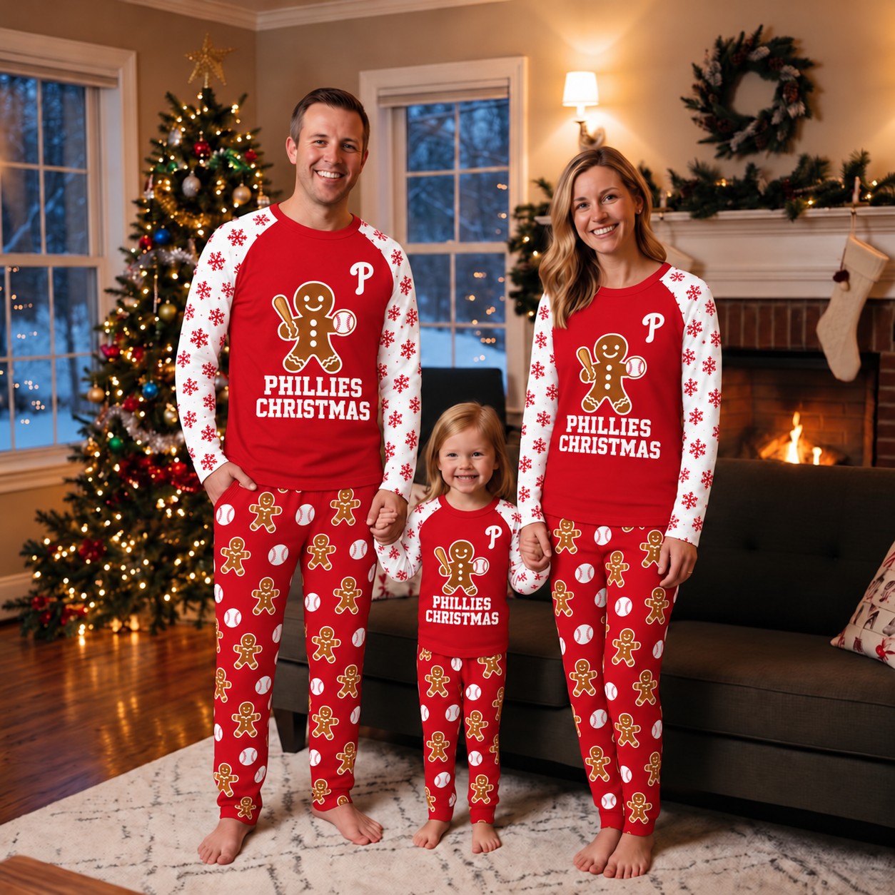 Philadelphia Phillies family Christmas pajamas, gingerbread design