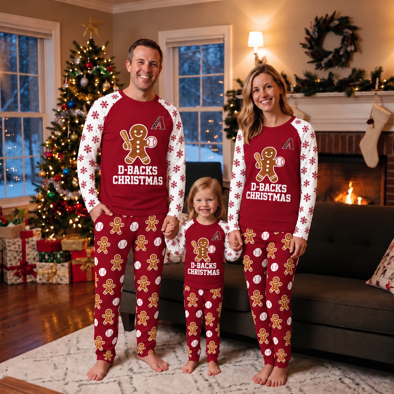 Arizona Diamondbacks family Christmas pajamas, gingerbread design