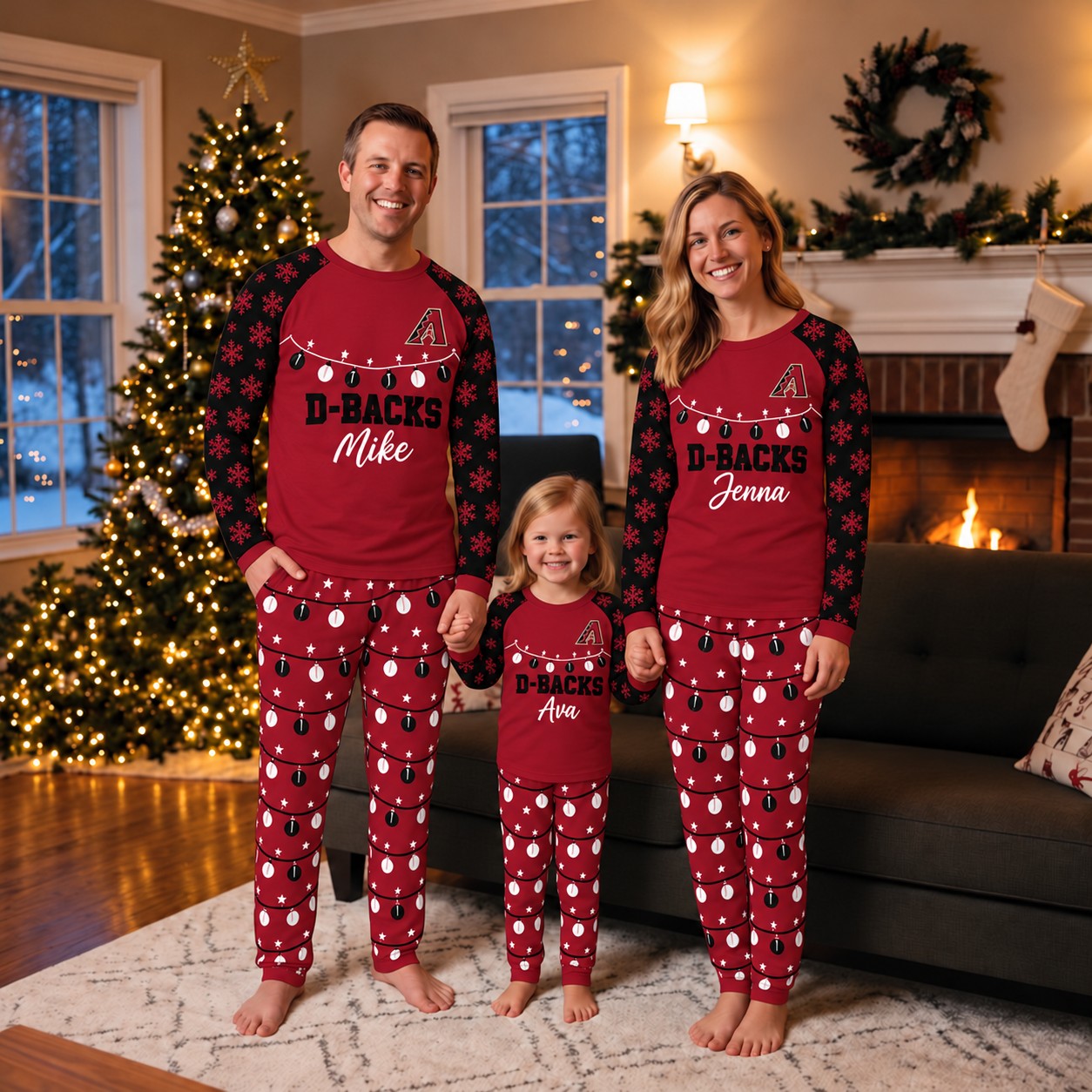 Arizona Diamondbacks family Christmas pajamas, string lights design