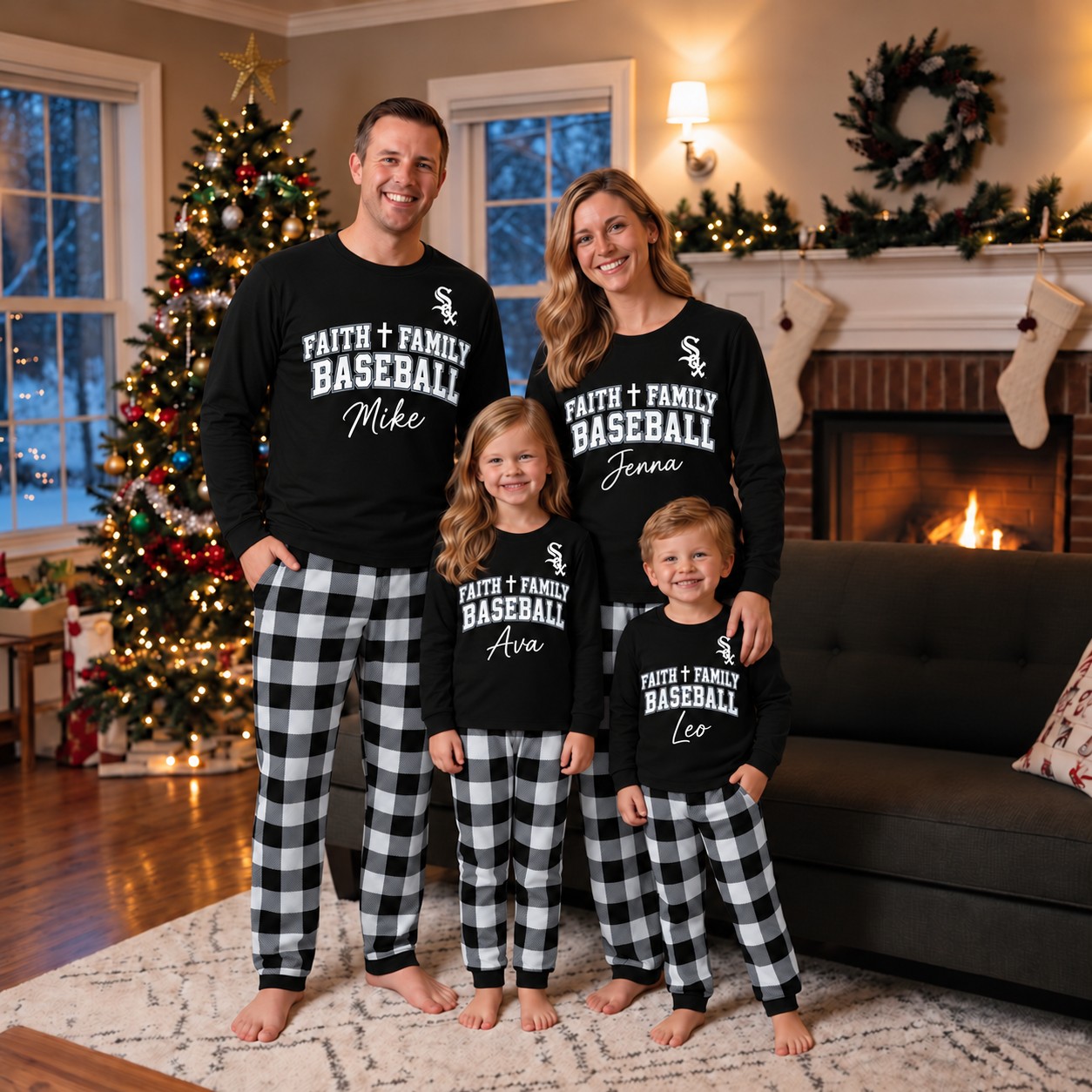 Chicago White Sox family Christmas pajamas, faith family baseball design