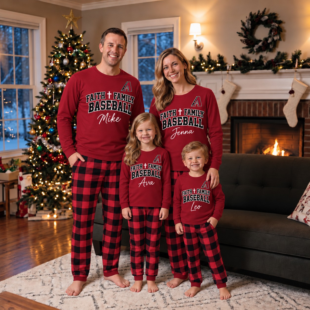 Arizona Diamondbacks family Christmas pajamas, faith family baseball design