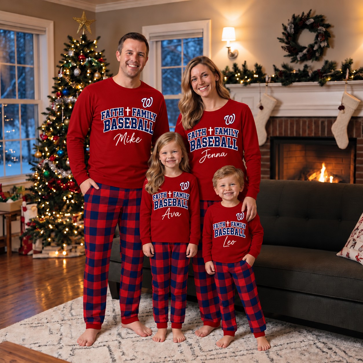 Washington Nationals family Christmas pajamas, faith family baseball design
