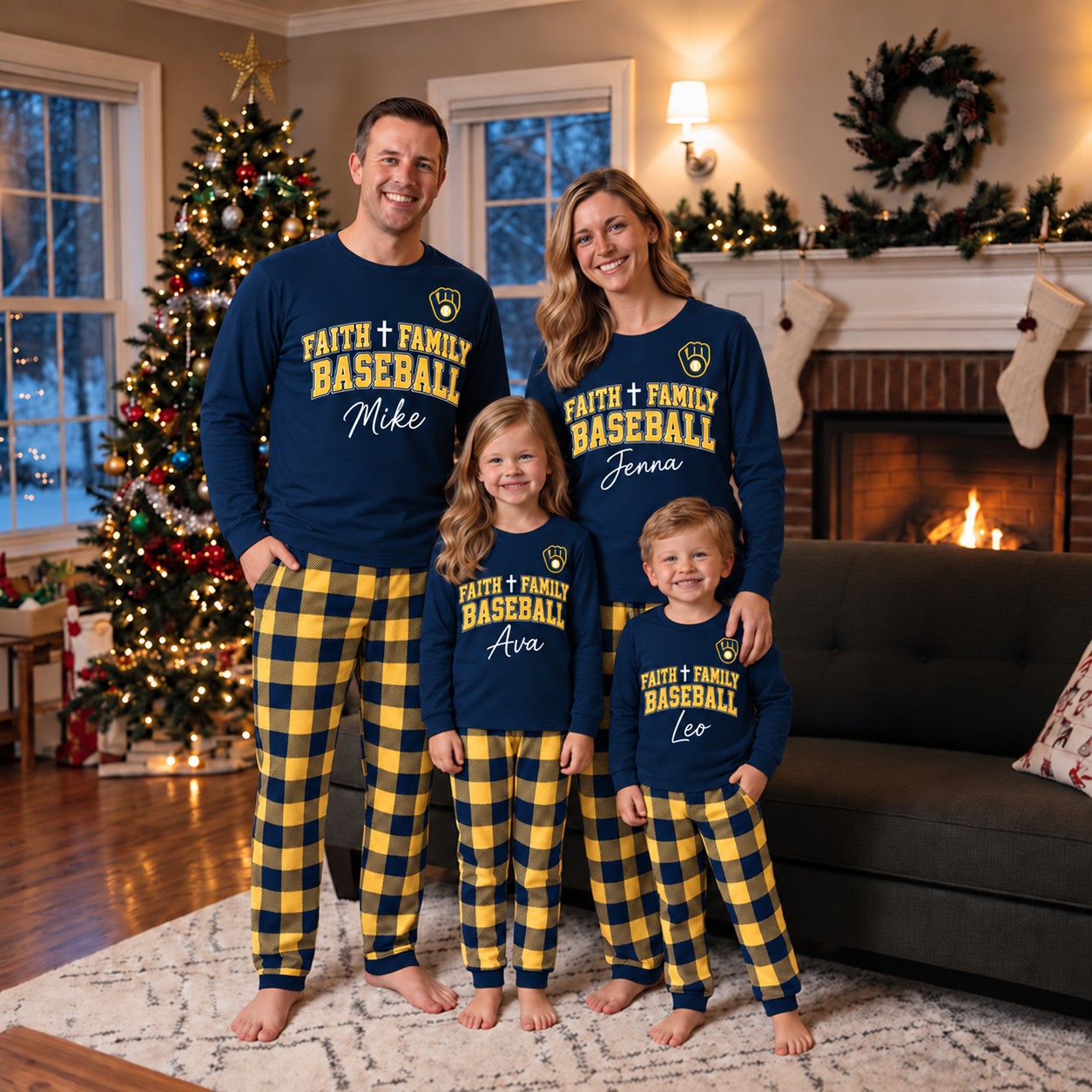 Milwaukee Brewers family Christmas pajamas, faith family baseball design