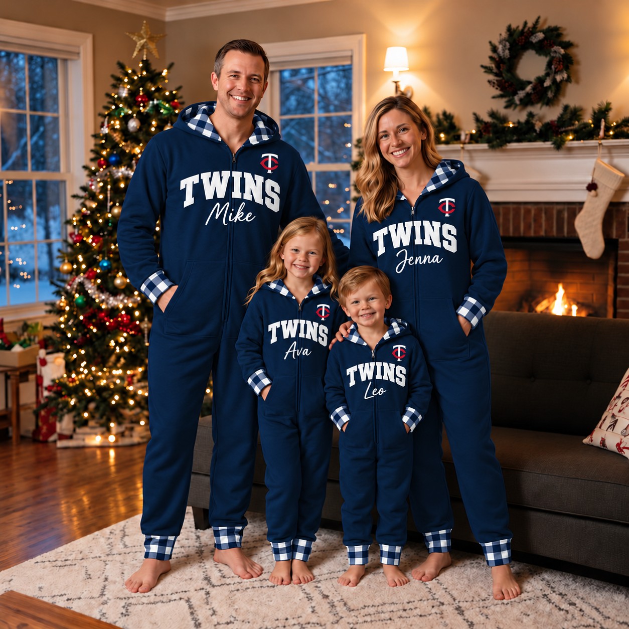 Minnesota Twins family Christmas onesies, plaid design
