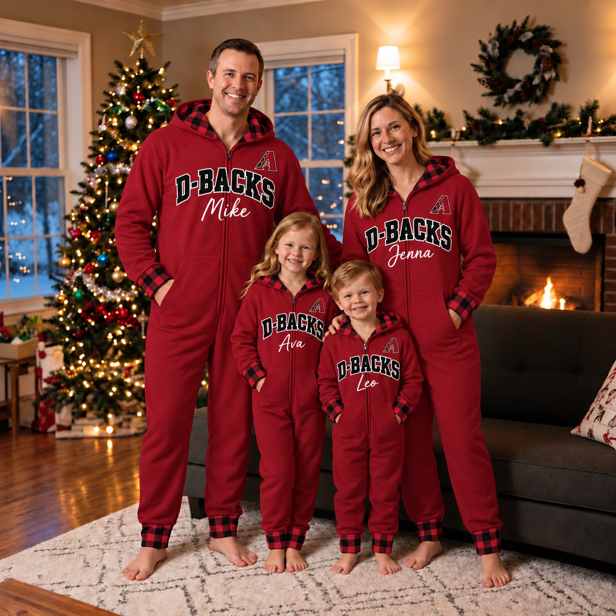 Arizona Diamondbacks family Christmas onesies, plaid design