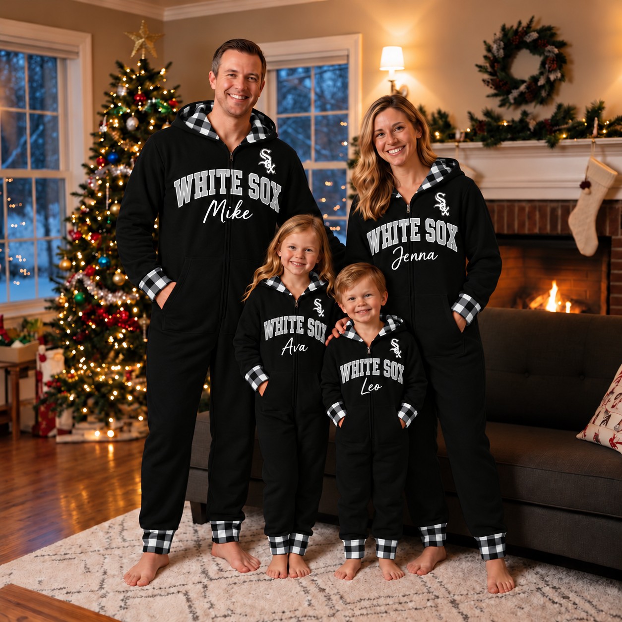 Chicago White Sox family Christmas onesies, plaid design