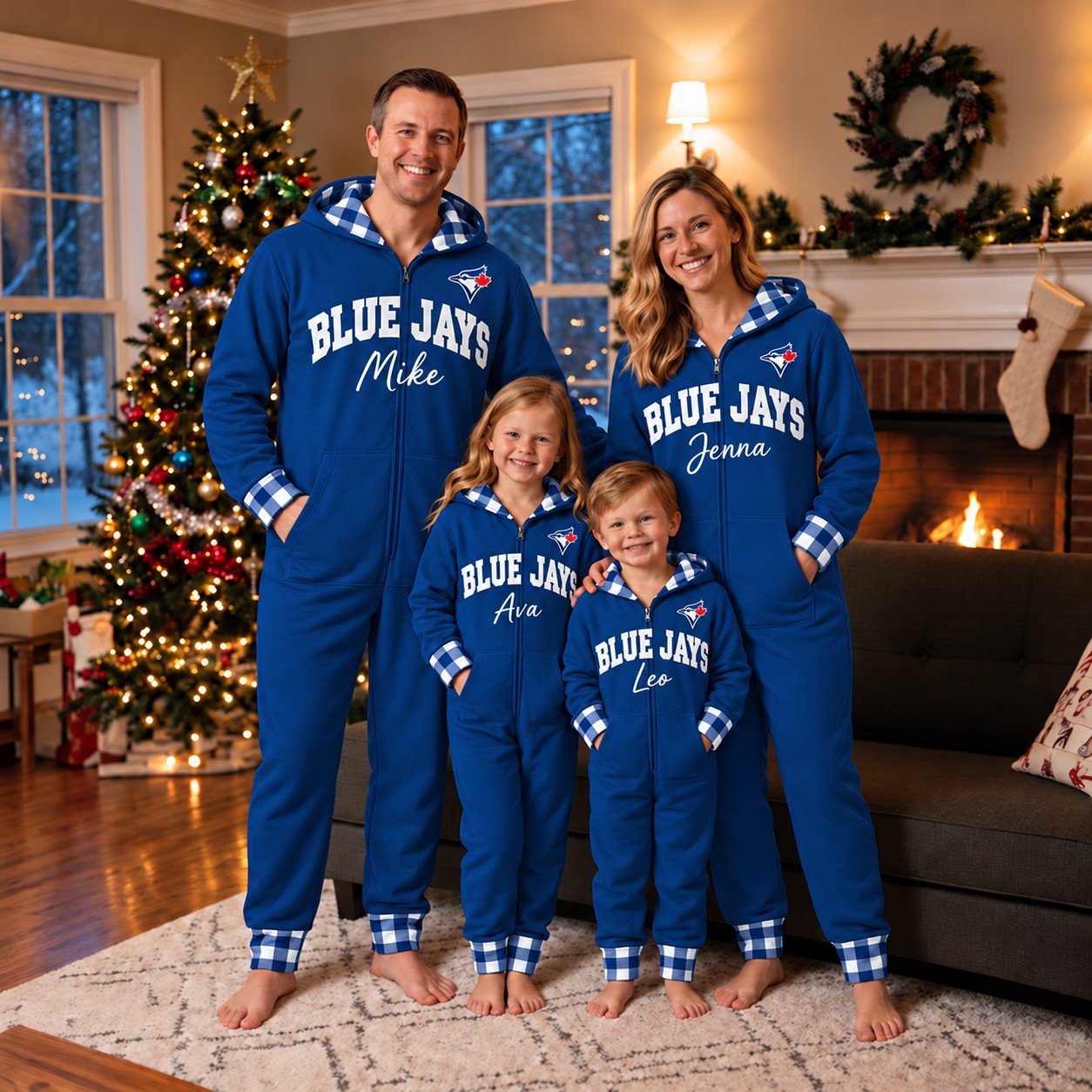 Toronto Blue Jays family Christmas onesies, plaid design