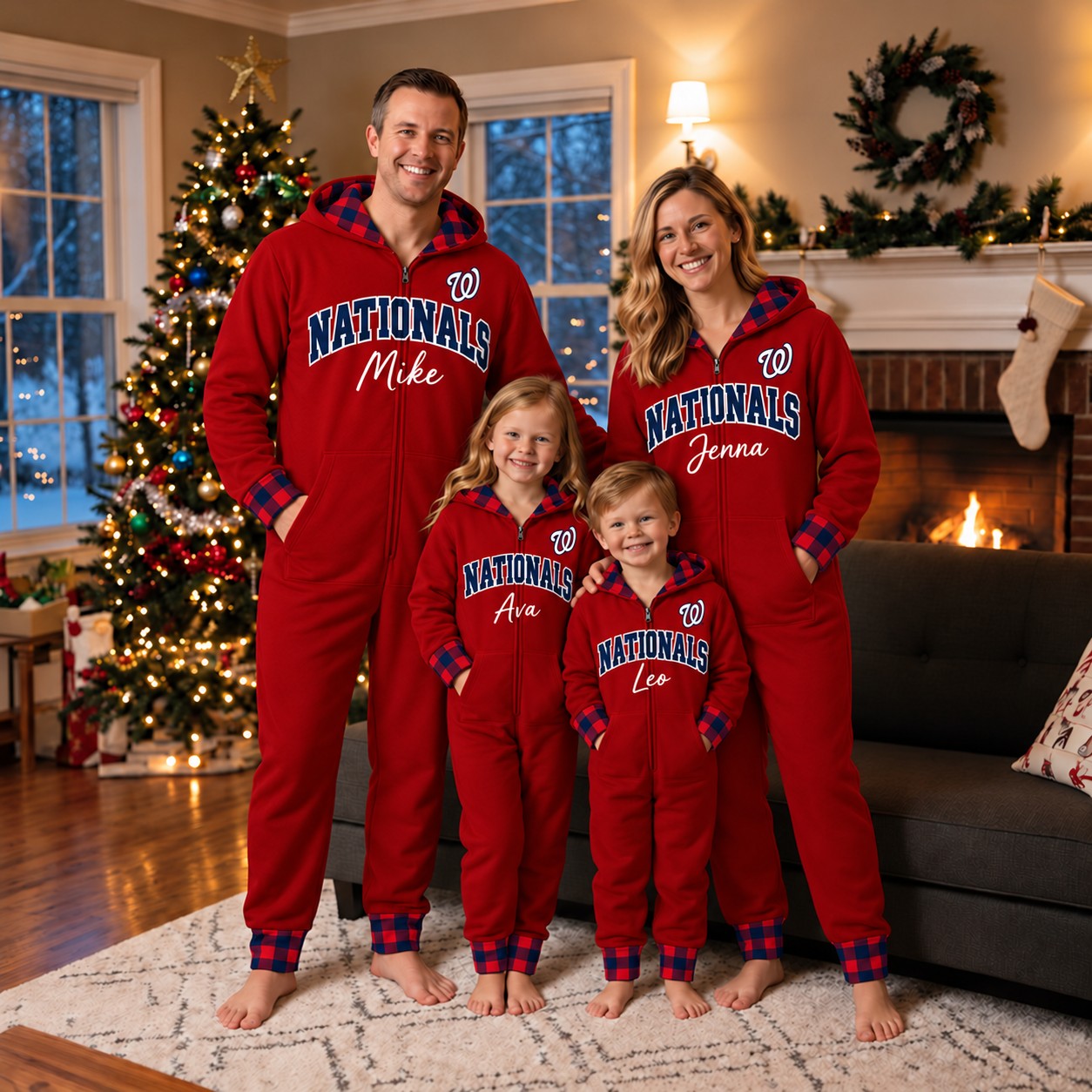 Washington Nationals family Christmas onesies, plaid design