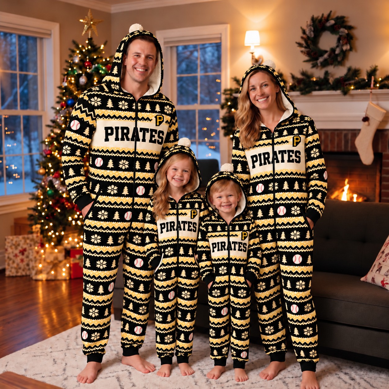 Pittsburgh Pirates family Christmas onesies, fair isle design