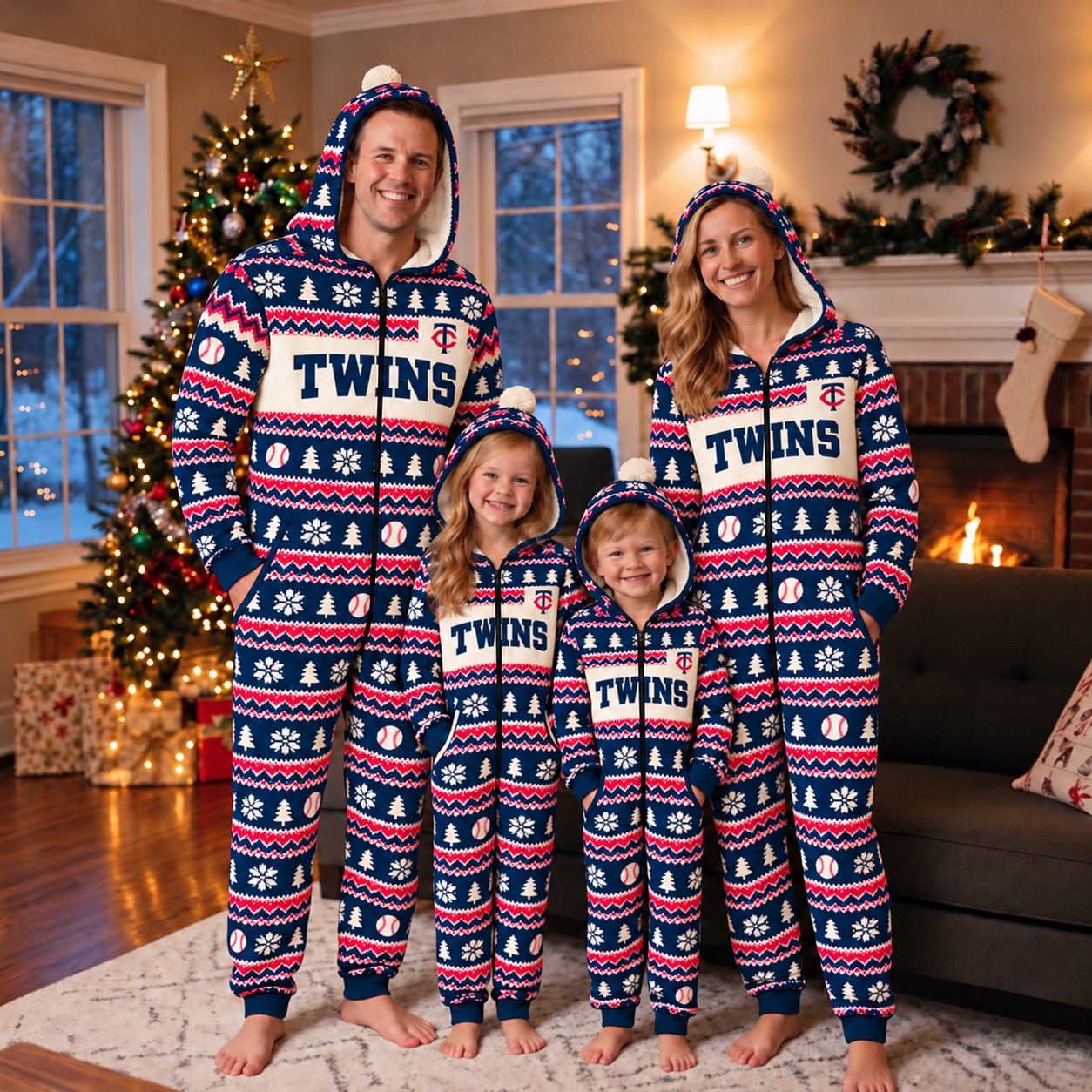 Minnesota Twins family Christmas onesies, fair isle design