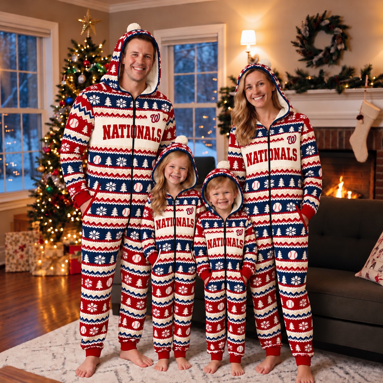 Washington Nationals family Christmas onesies, fair isle design