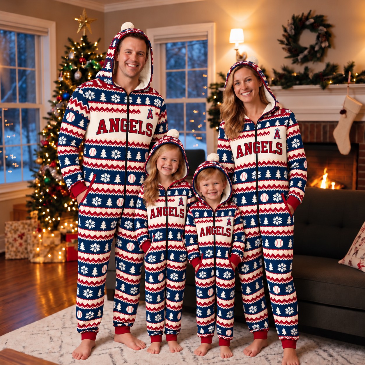 Los Angeles Angels family Christmas onesies, fair isle design