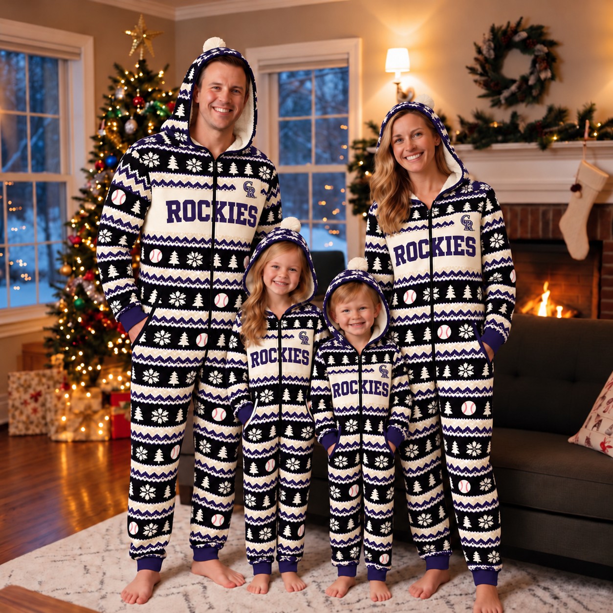 Colorado Rockies family Christmas onesies, fair isle design
