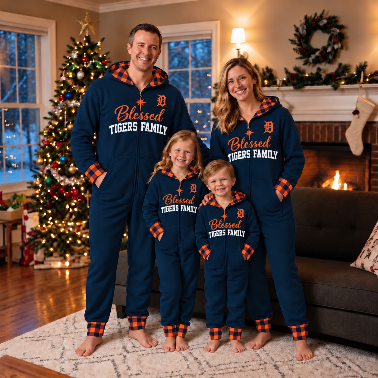 Detroit Tigers family Christmas onesies, blessed design