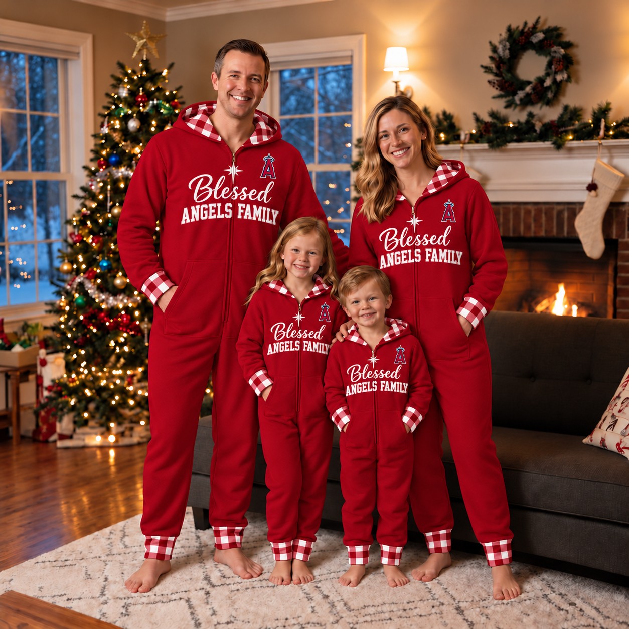 Los Angeles Angels family Christmas onesies, blessed design
