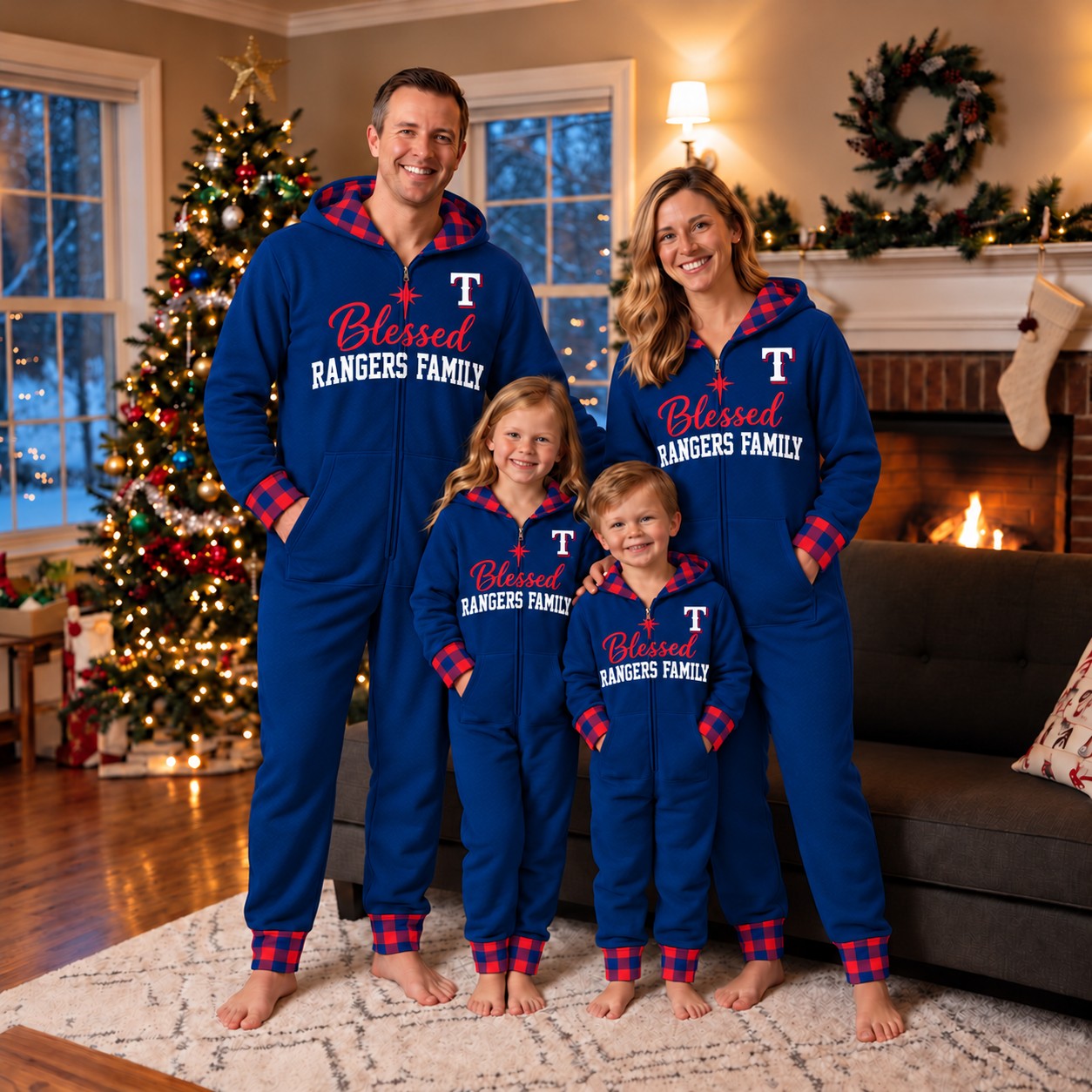 Texas Rangers family Christmas onesies, blessed design