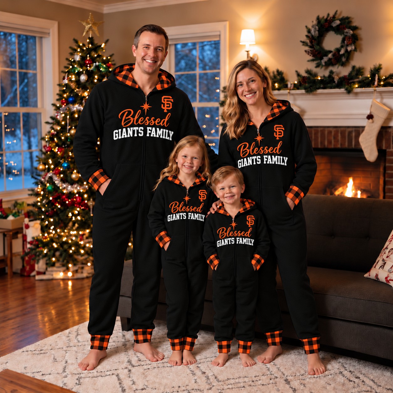 San Francisco Giants family Christmas onesies, blessed design