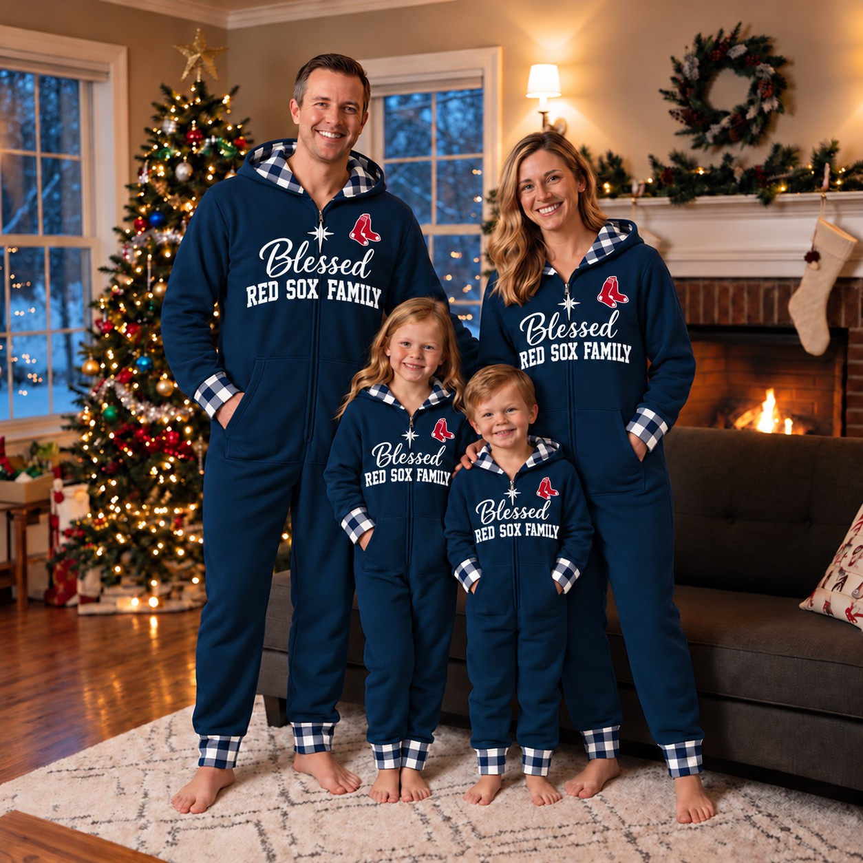 Boston Red Sox family Christmas onesies, blessed design