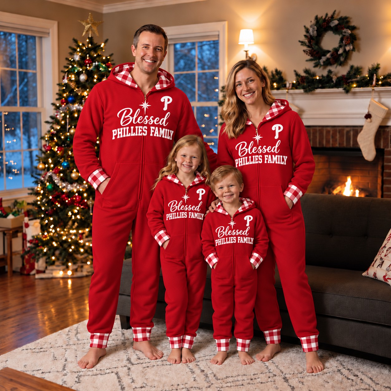 Philadelphia Phillies family Christmas onesies, blessed design