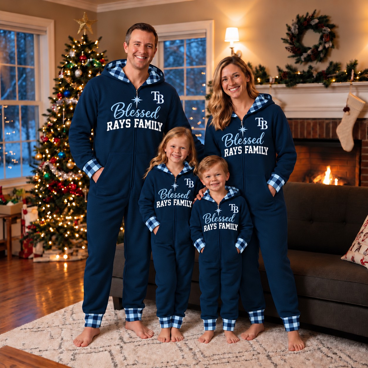 Tampa Bay Rays family Christmas onesies, blessed design